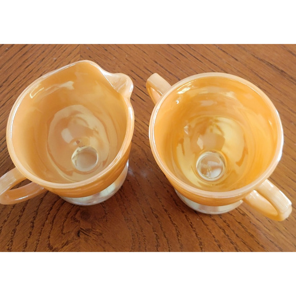 Vintage Cream & Sugar Set Fire King Peach Luster Laurel Ovenware Anchor Hocking - Picture 6 of 9